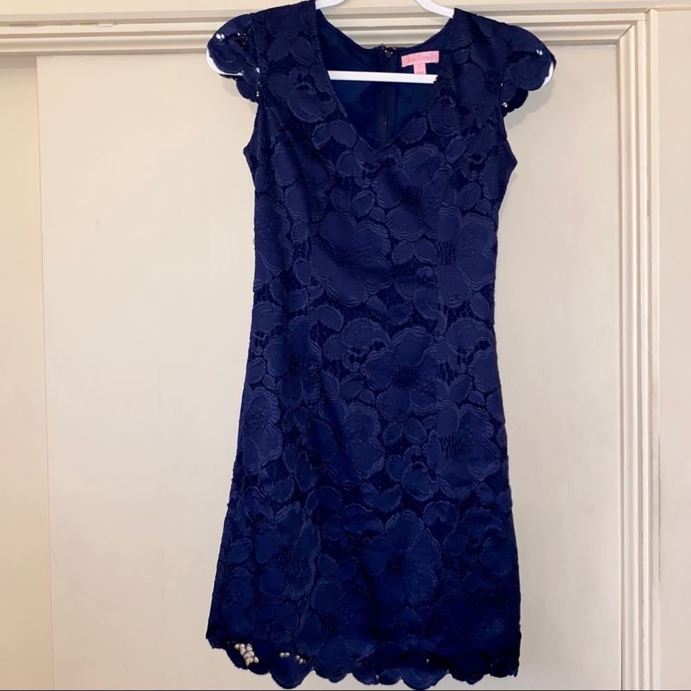 Lilly Pulitzer Dixie Sheath true Navy Lace Dress - Picture 3 of 6